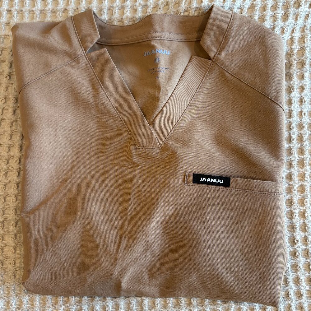 Jaanuu Women's Helia Notched V-Neck Scrub Top - Tan - XL